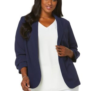 Plus Size Crepe Ruched Sleeve Blazer