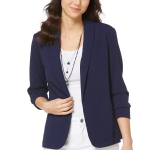 Crepe Ruched Sleeve Blazer