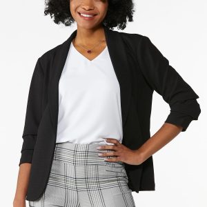 Petite Crepe Ruched Sleeve Blazer