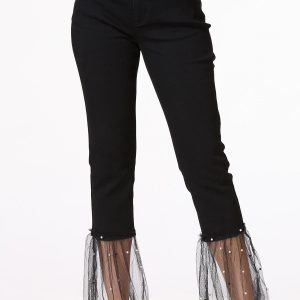 Petite Mesh Pearl Hem Jeans