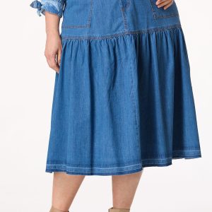 Plus Size Denim Drop Waist Skirt