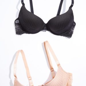 Plus Size Shadow Stripe Neutral Bra Set