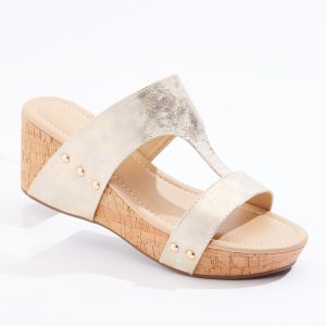 Metallic Strap Cork Wedges