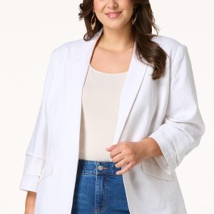 Plus Petite Solid Linen Slant Pocket Blazer