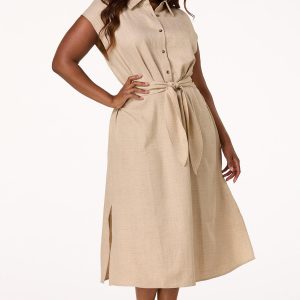 Plus Size Natural Tie Back Midi Dress