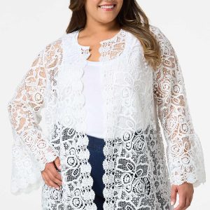 Plus Size Solid Crochet Cardigan
