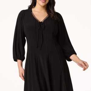 Plus Size Seamed Lace Up Dress