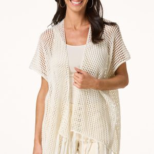 Open Knit Crochet Fringe Kimono