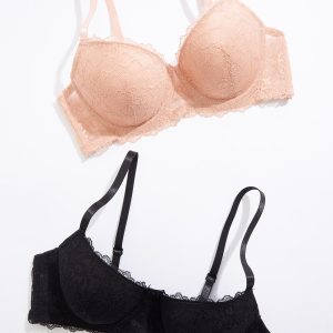 Plus Size Nude Black Lace Bra Set