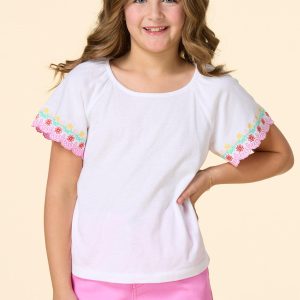 Girls Floral Embroidered Sleeve Top