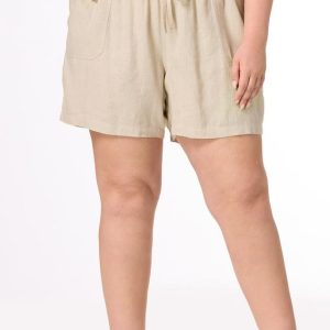 Plus Size Solid Linen Beach Shorts