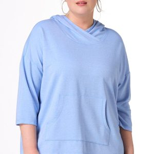 Plus Size Contrast Stitch Hooded Top
