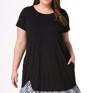 Plus Size Stripe Ruffled Hem Dress
