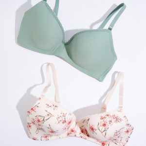Floral Solid Wire- Free Bra Set