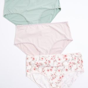 Floral Solid Brief Panty Set