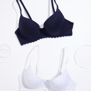 Plus Size Heather Gray Navy Bra Set