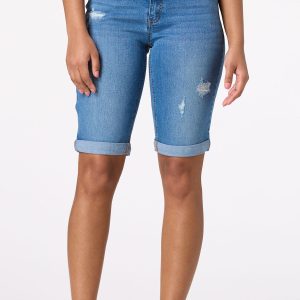 High Rise Distressed Denim Shorts