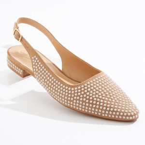 Wide Width Pearl Embellished Slingback Flats