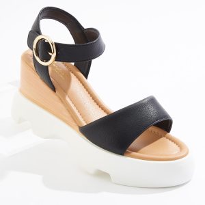 Black White Chunky Wedge Sandals