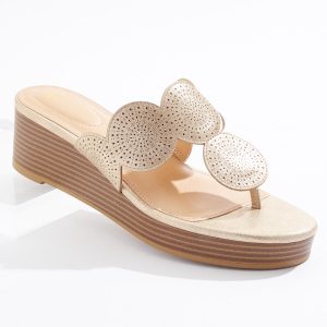 Wide Width Metallic Medallion Wedge Sandals