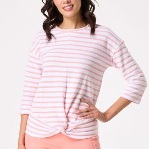 Stripe Twisted Hem French Terry Top