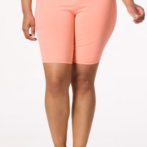 Plus Size Solid Ribbed Side Bike Shorts