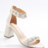 Wide Width Linen Button Heeled Sandals