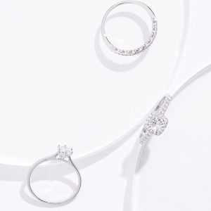 Cubic Zirconia Silver Ring Set
