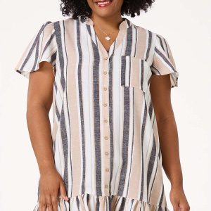 Plus Size Stripe Ruffled Hem Dress