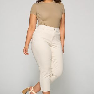 Plus Size Contour Beige Cropped Jeans