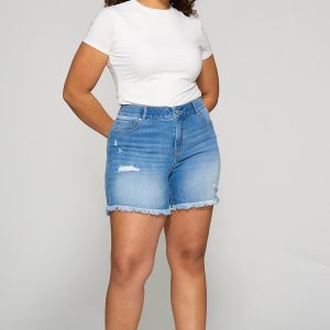 Plus Size Distressed Denim Shorts