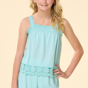 Girls Pastel Crochet Hem Tank