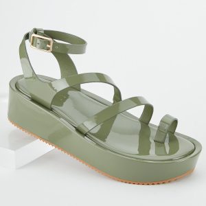 Toe Loop Patent Wedge Sandals