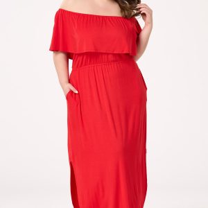 Plus Size Red Off Shoulder Maxi Dress