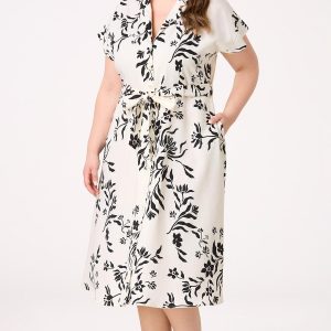 Plus Size Floral Belted Tie Waist Dress