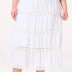 Plus Size White Tasseled Maxi Skirt