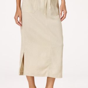 Drawstring Linen Midi Skirt
