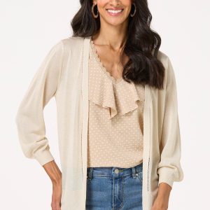 Solid Sheer Balloon Sleeve Cardigan