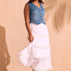 White Tasseled Maxi Skirt