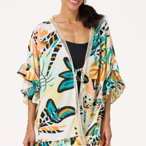 Tropical Crochet Trim Kimono