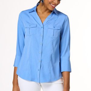 Petite Solid Button Down Shirt