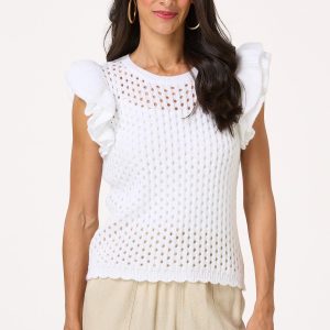 Ruffled Open Stitch Sweater Top