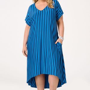 Plus Size Vertical Stripe High- Low Dress