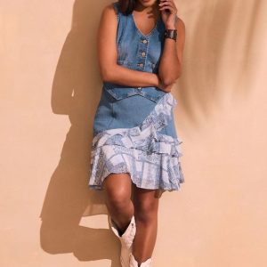 Mixed Ruffled Denim Skirt