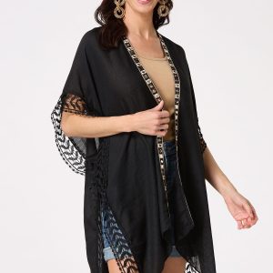 Embellished Crochet Trim Kimono