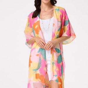 Floral Bloom Metallic Stripe Kimono