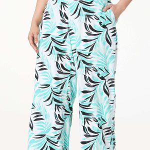 Plus Size Tropical Leaf Linen Pants