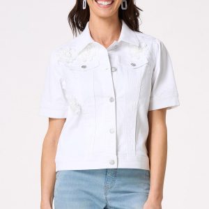 3d Flower Short Sleeve Denim Jacket