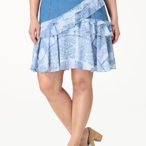 Plus Size Mixed Ruffled Denim Skirt