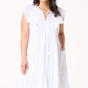 Plus Size Eyelet Flutter Sleeve Swing Dress
